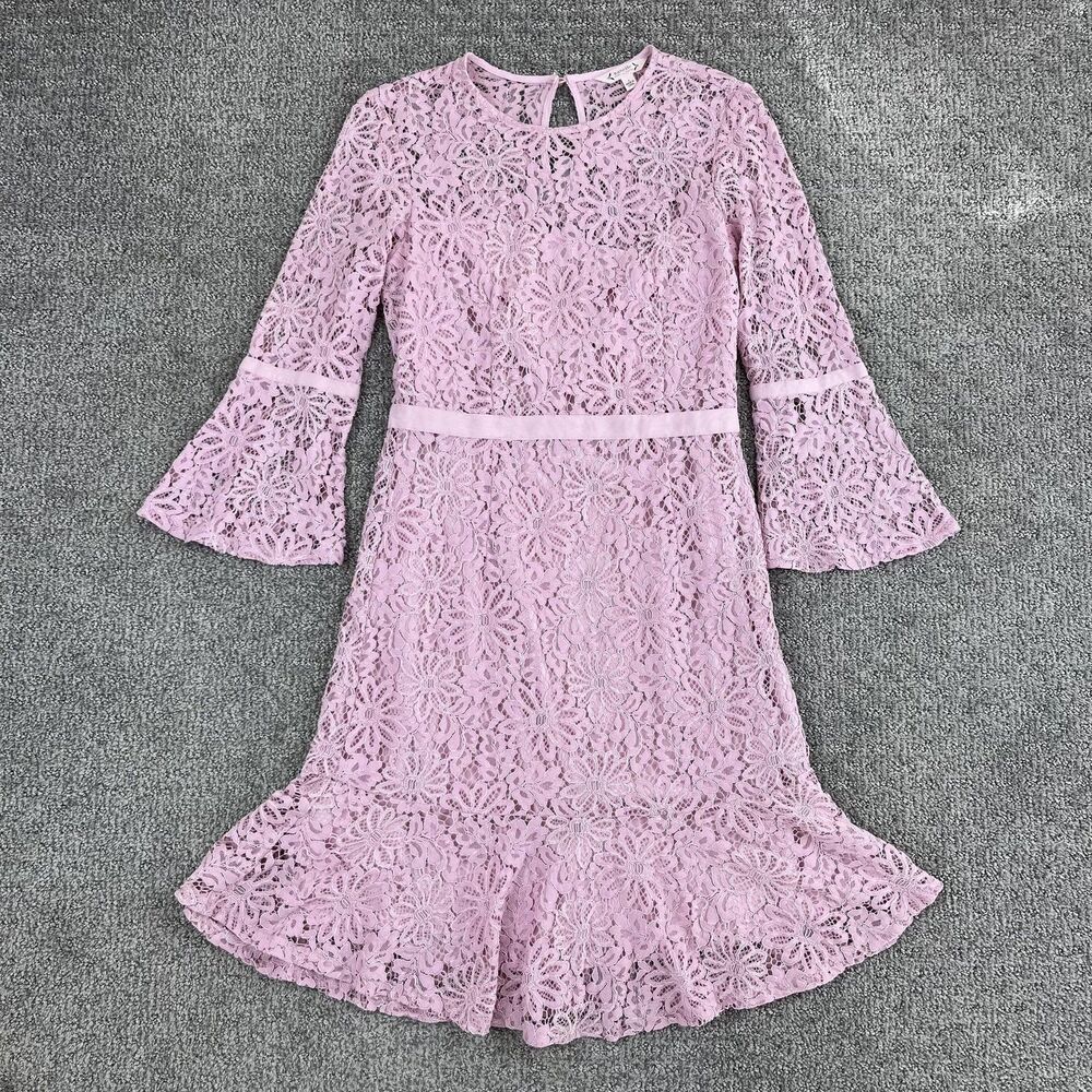 Nanette by Nanette Lepore Lace Dress Womens 4 Lilac Bell Sleeve Flounce Hem